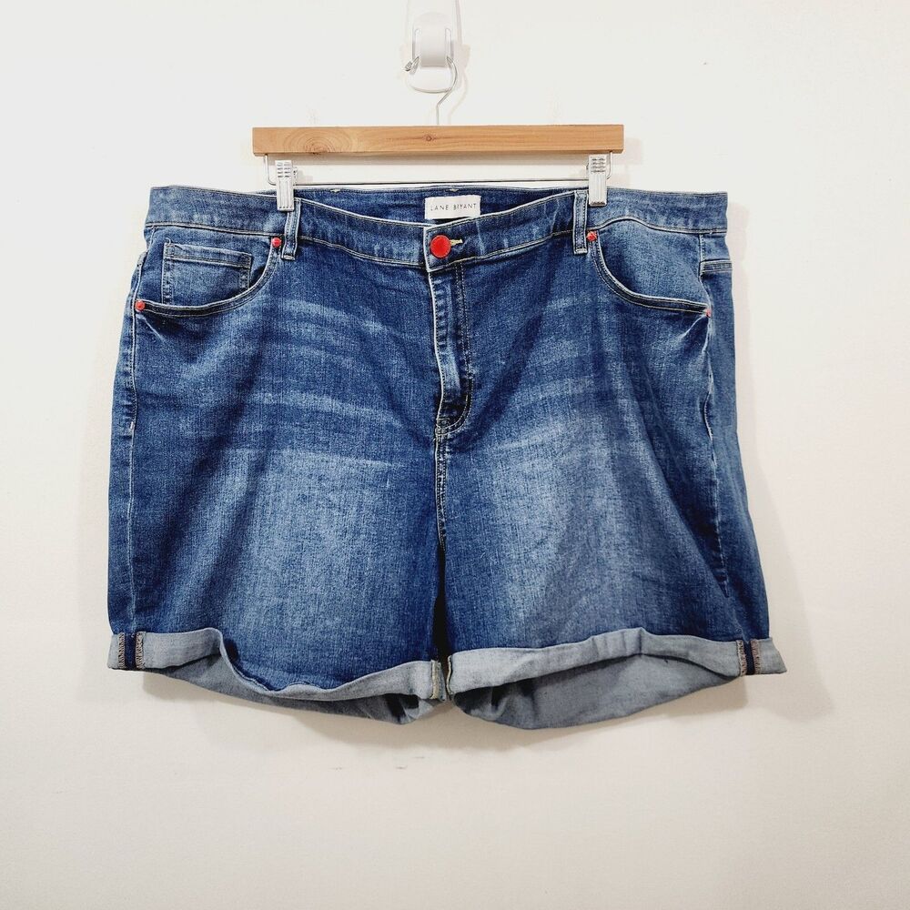 Lane Bryant Mid-Rise Boyfriend Denim Midi Shorts Stretch Jean Rainbow Pocket 26W